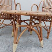 Set bench table and two armchairs in rattan 1950 vintage