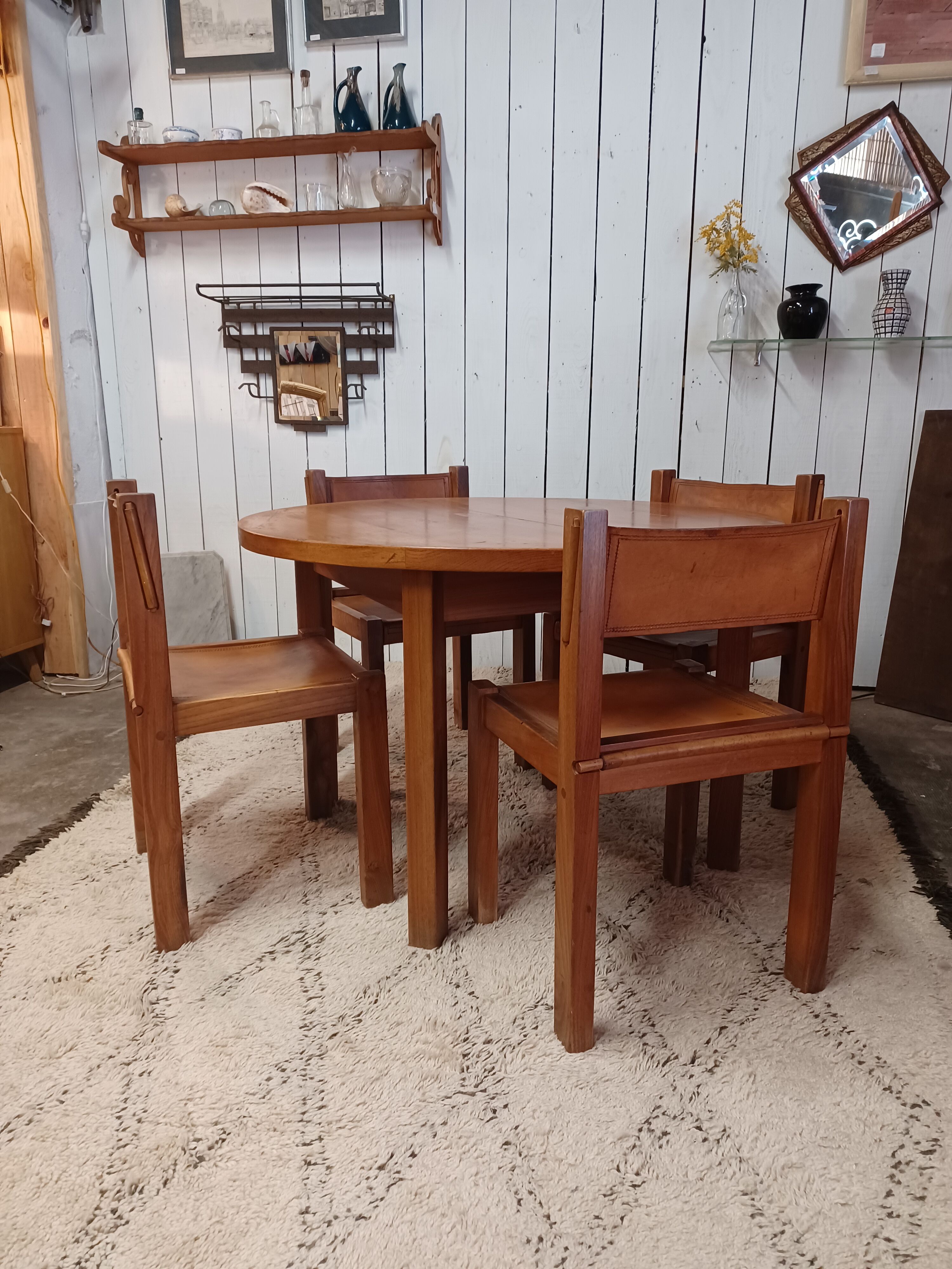 4 elm and leather chairs 1950