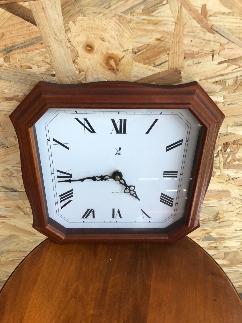 Ancienne pendule horloge jaz quartz contour bois vintage | Selency