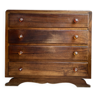 4-drawer chest of drawers with mustache foot in dark wood