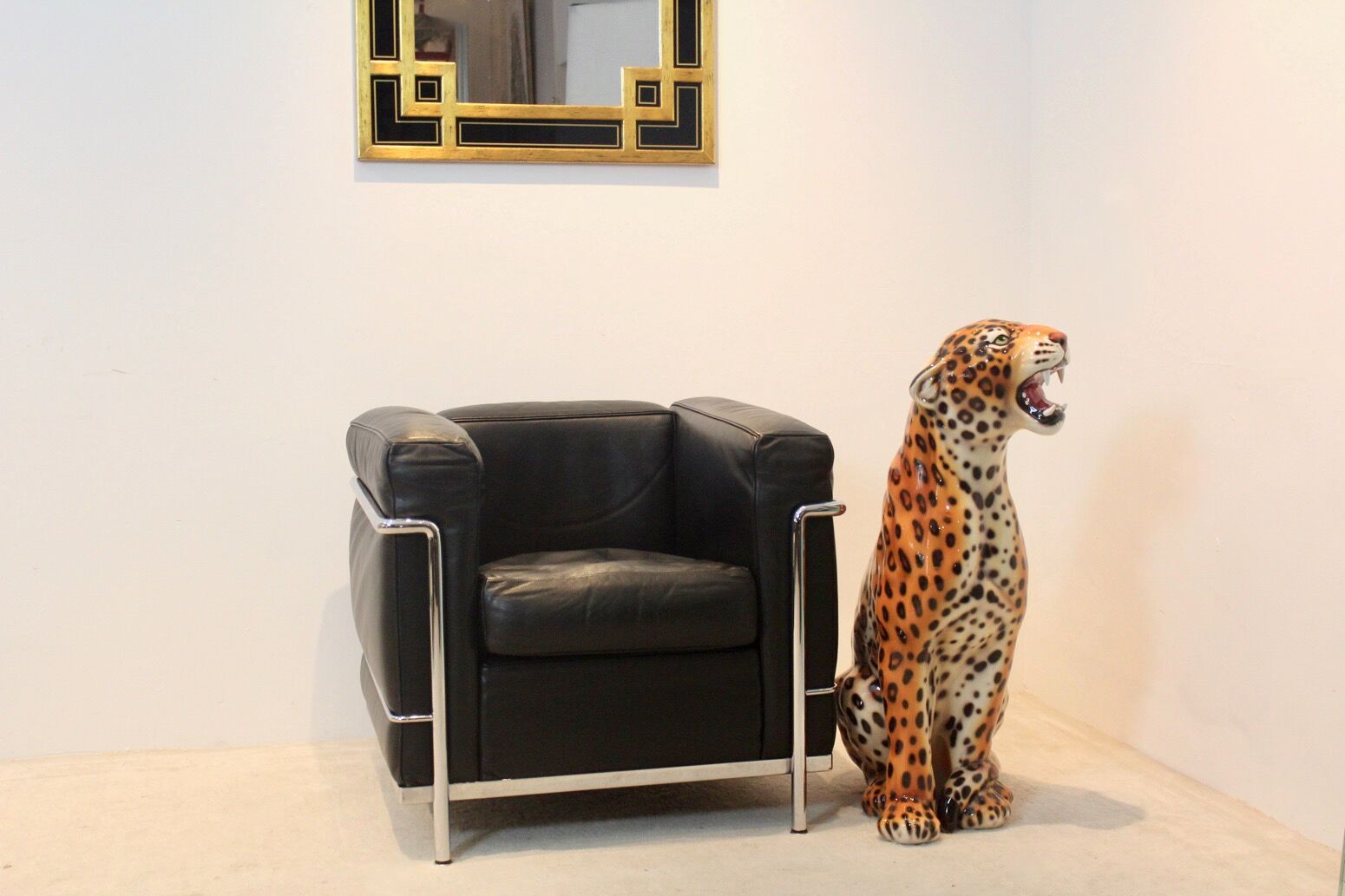 Handmade Italian ceramic leopard sculpture