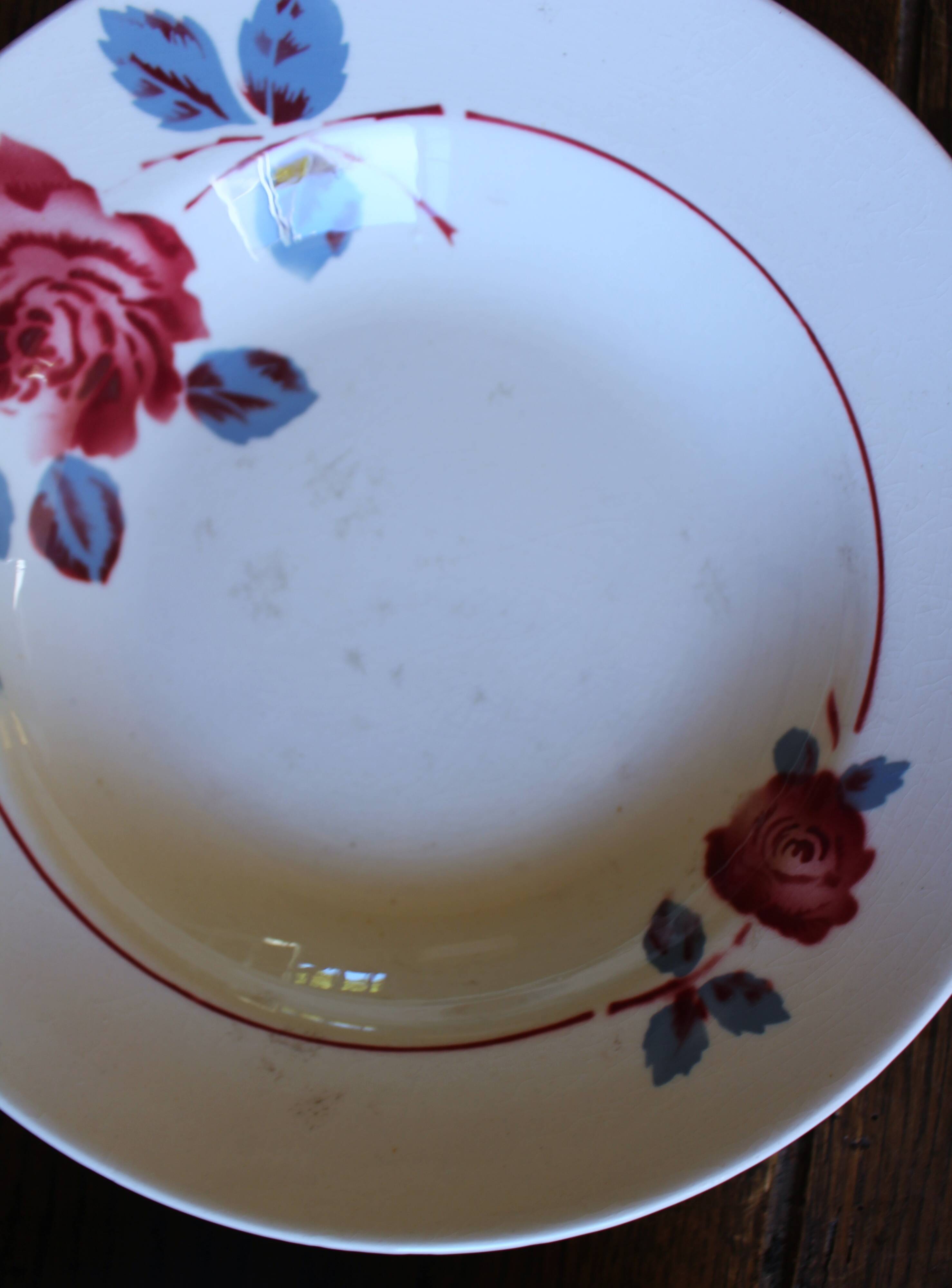 6 mismatched pink deep plates Digoin Badonviller Art Deco