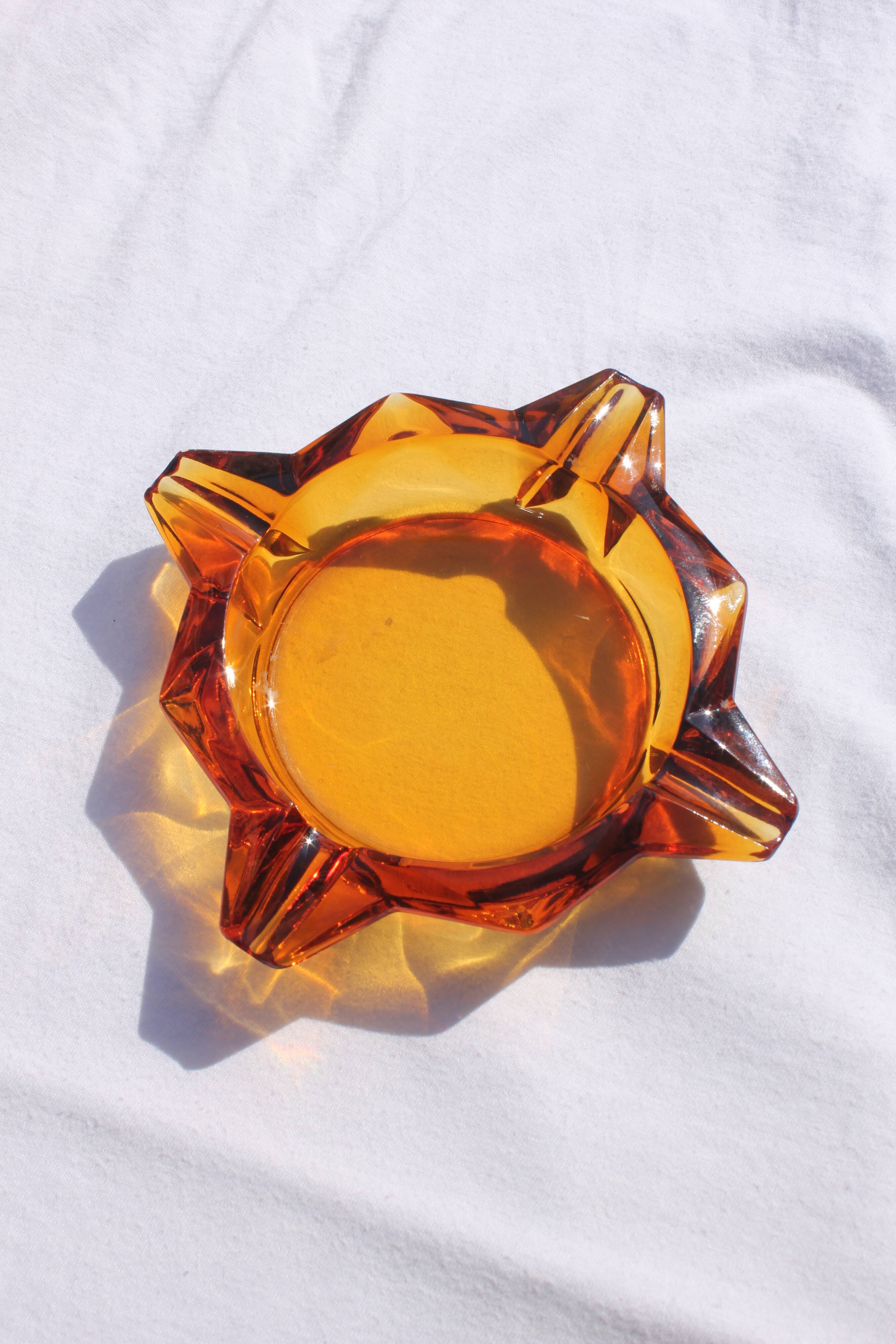 Vintage amber glass ashtray 70s