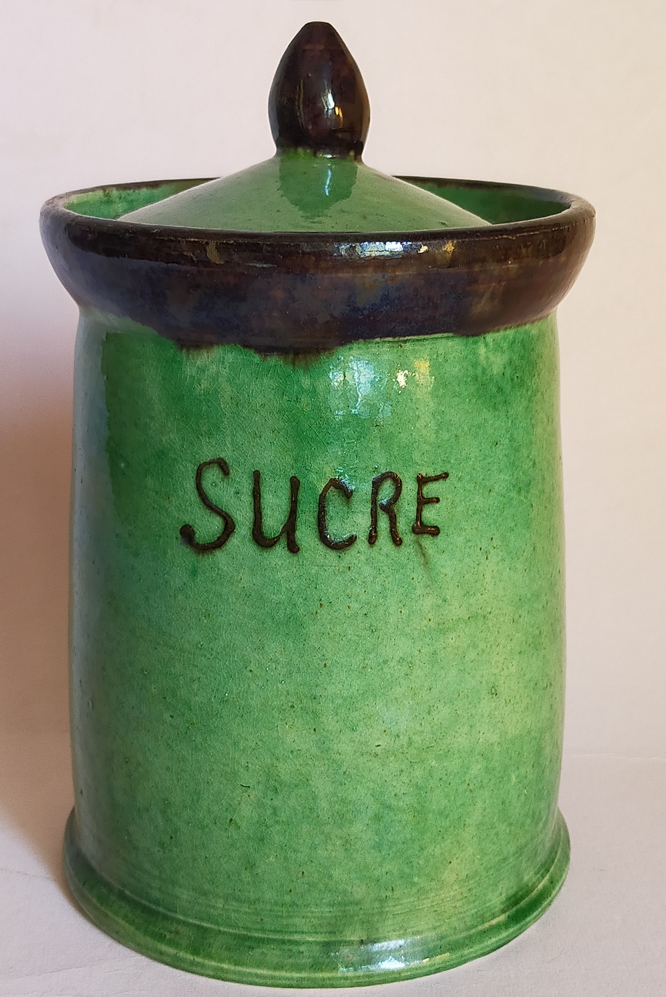 Sugar pot Vintage handmade varnishing pottery