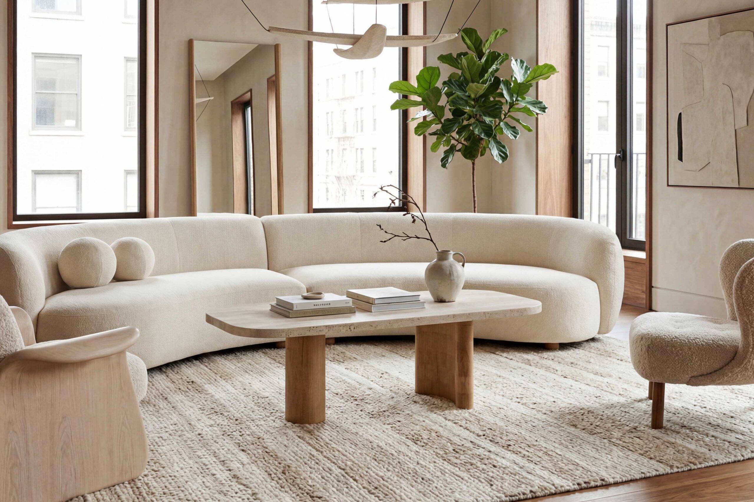 Coffee table in travertine and oak.