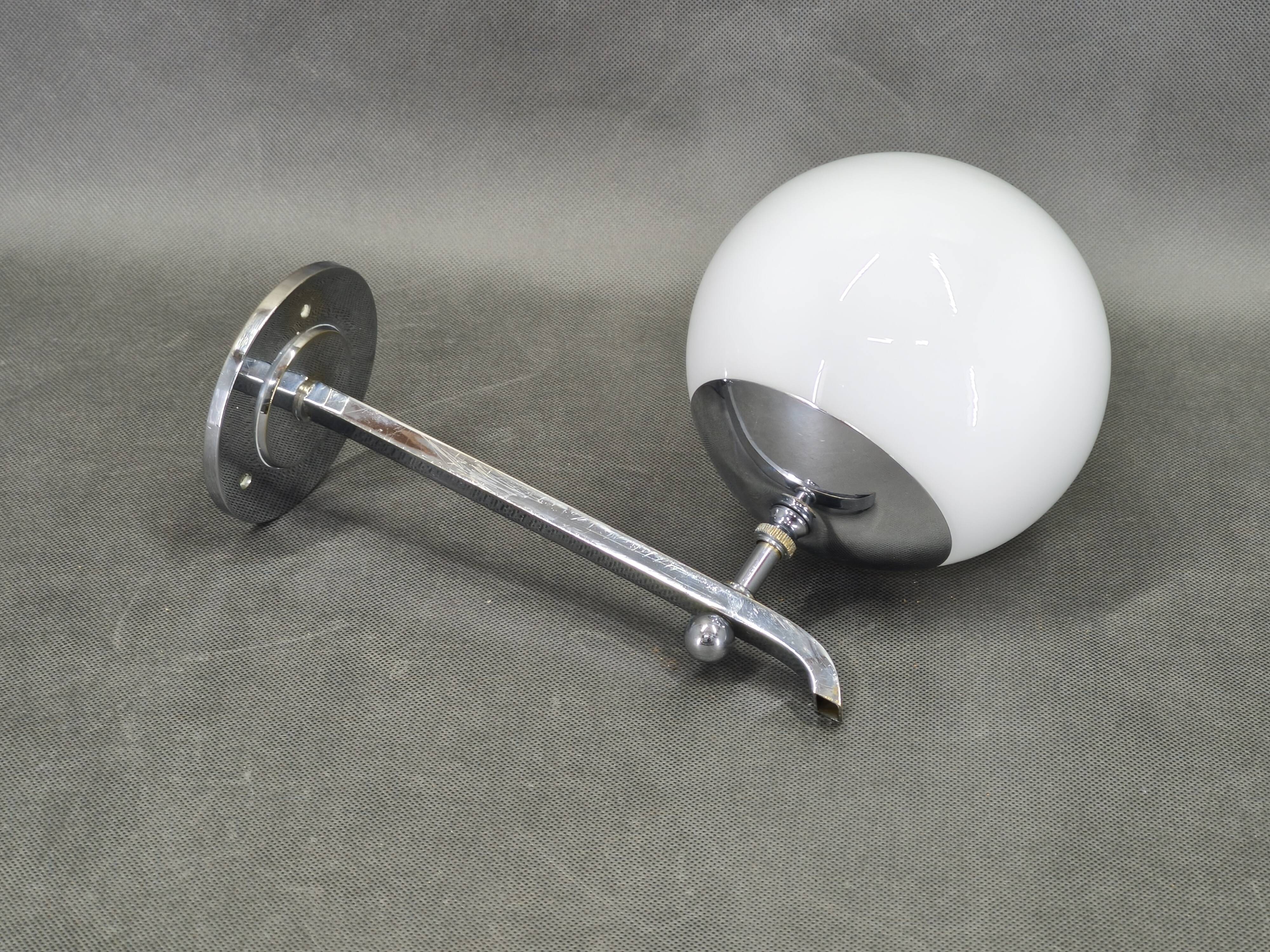 Art Deco Chrome and Milky Glass Wall Light, Czechoslovakia, 1930s