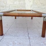 Table design bass, vintage, 70s wood and smoked glass