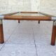 Table design bass, vintage, 70s wood and smoked glass