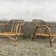Pair of rattan armchairs and vintage oval table