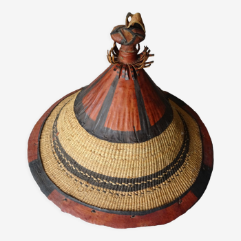 Chapeau berbère art ethnique vannerie et cuir