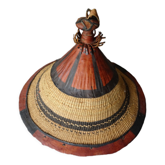 Chapeau berbère art ethnique vannerie et cuir