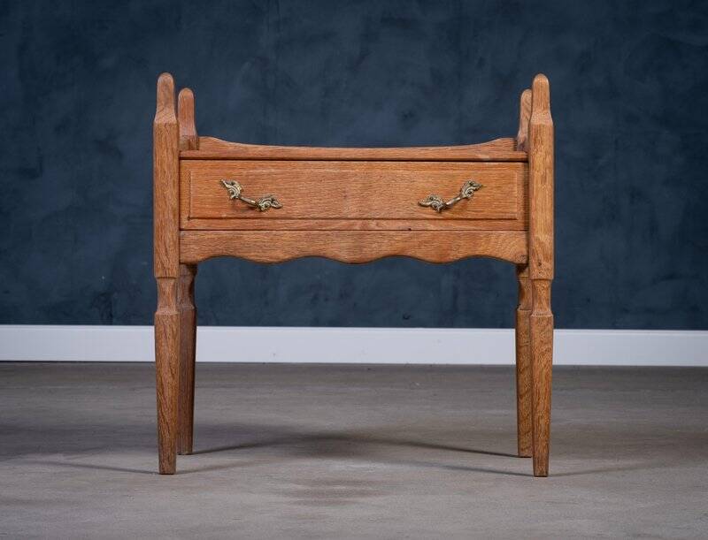 Brutalist Oak Bedside Tables attributed to Henning Kjærnulf, 1970s, Set of 2