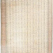 9x13 Vintage Cream Blue Persian Rug, Turkish Handmade Wool Floral Carpet