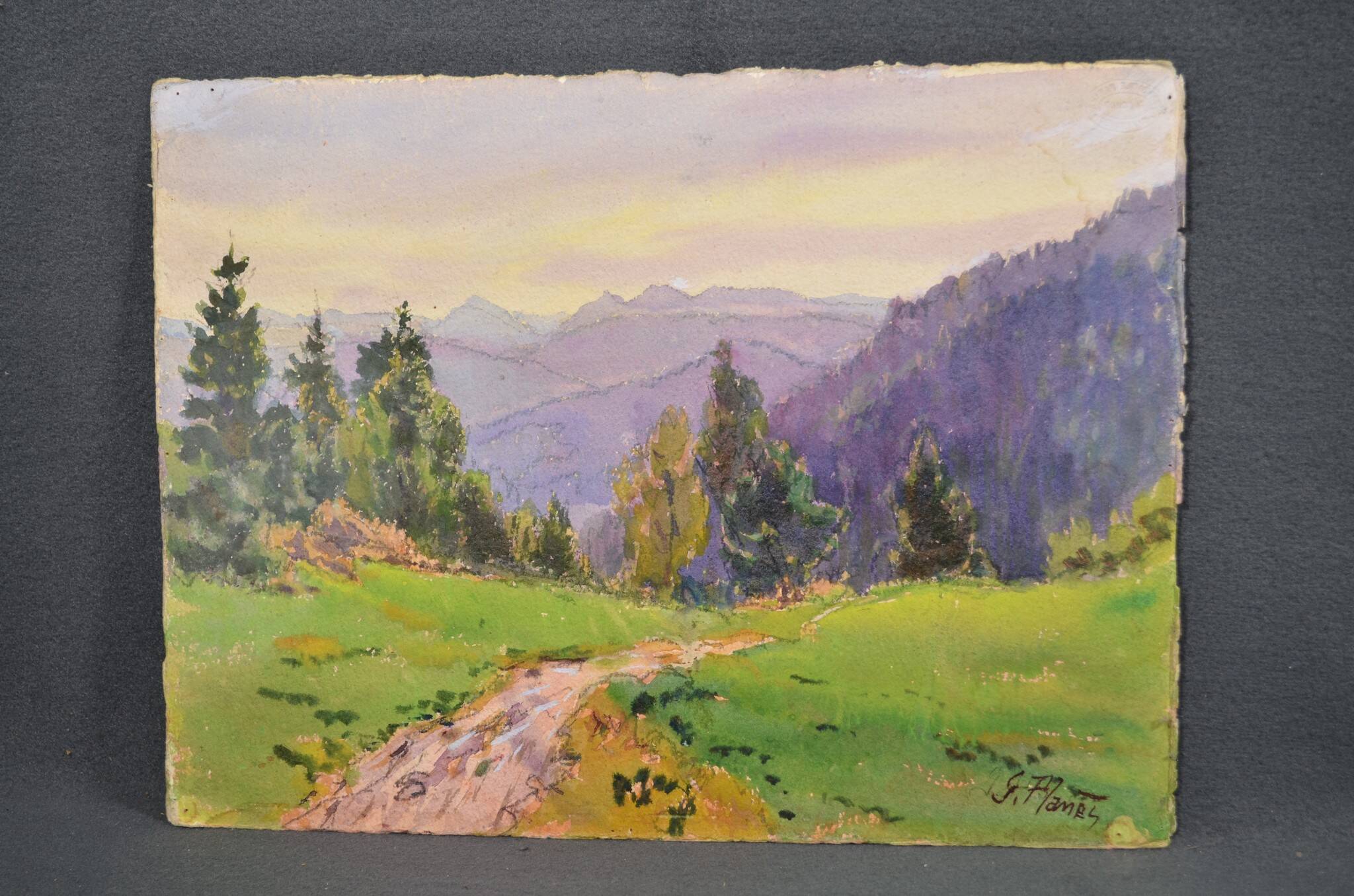 Georges Planes (1897-1977) Valley Landscape, Riverbank (double-sided)