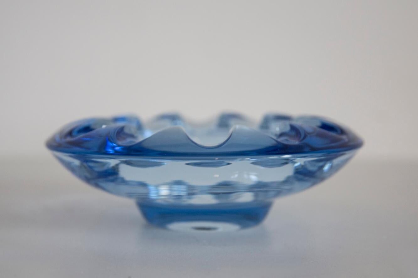 Blue Glass Ashtray Bowl Rosice Mid-Century, Czech Republic, 1970s