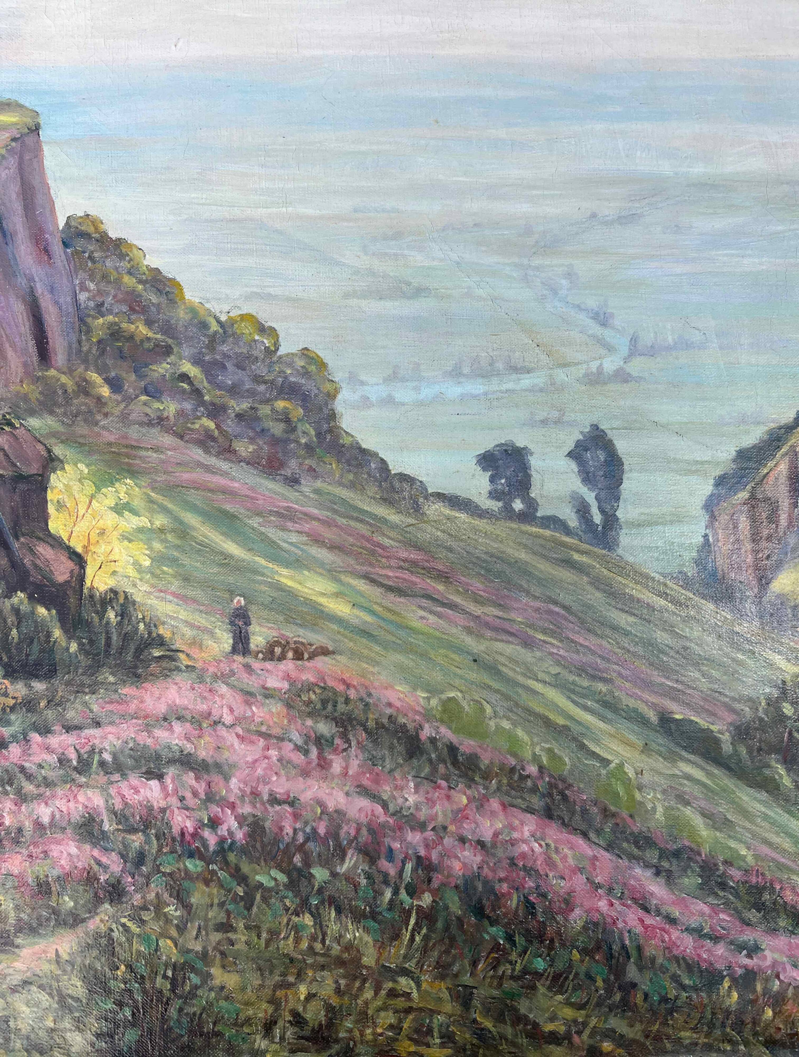 Large HST painting "Animated landscape" Dauphiné Creuse (?) signed P. Richard 1941