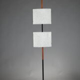 Scandinavian floor lamp in black lacquered steel and teak with two diffusers