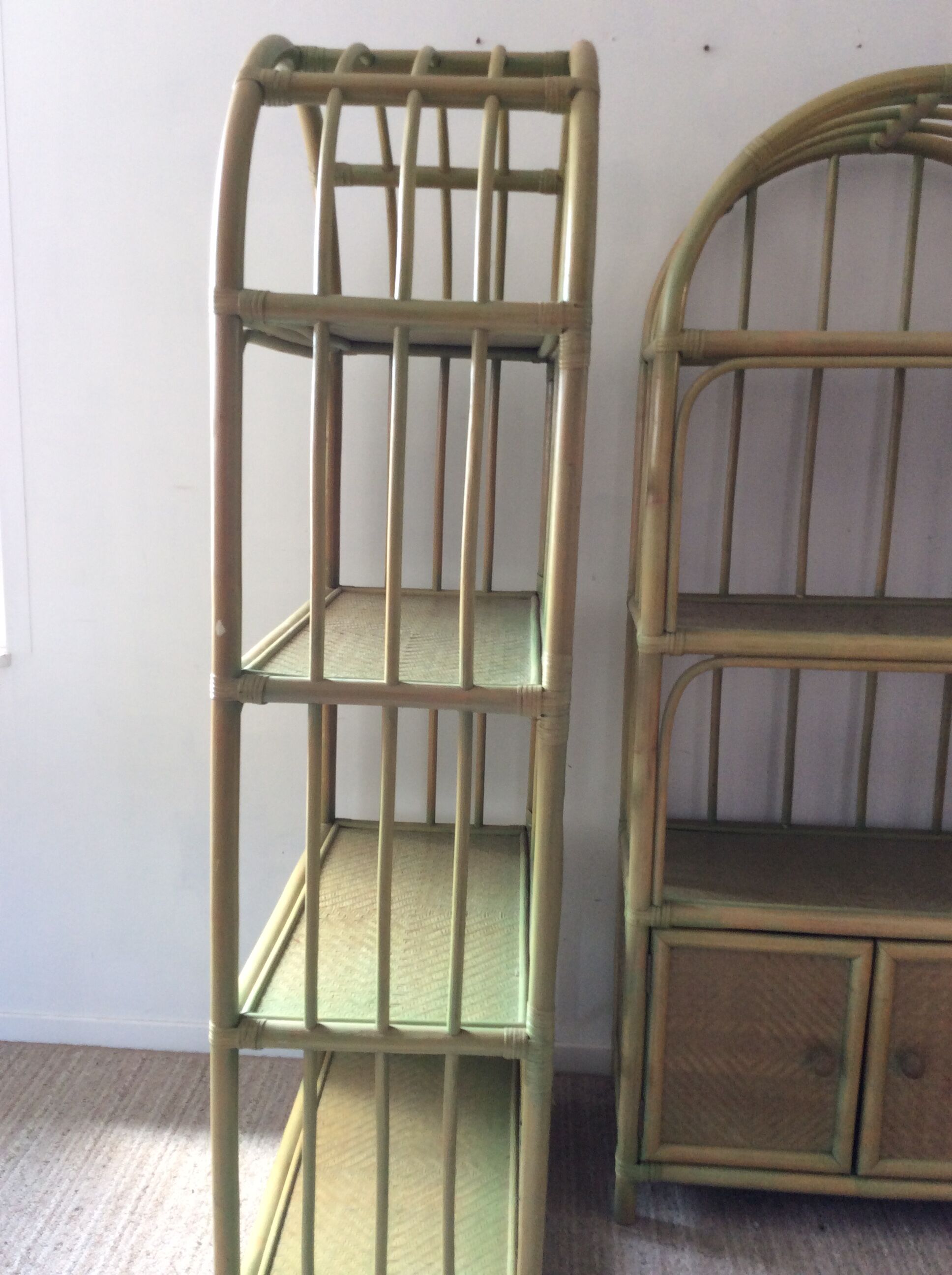 Pair of bamboo shelves from the 70s in rattan and wicker