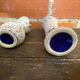 Pair of Snowstone Vases Ceramic White Blue France Vintage #D55