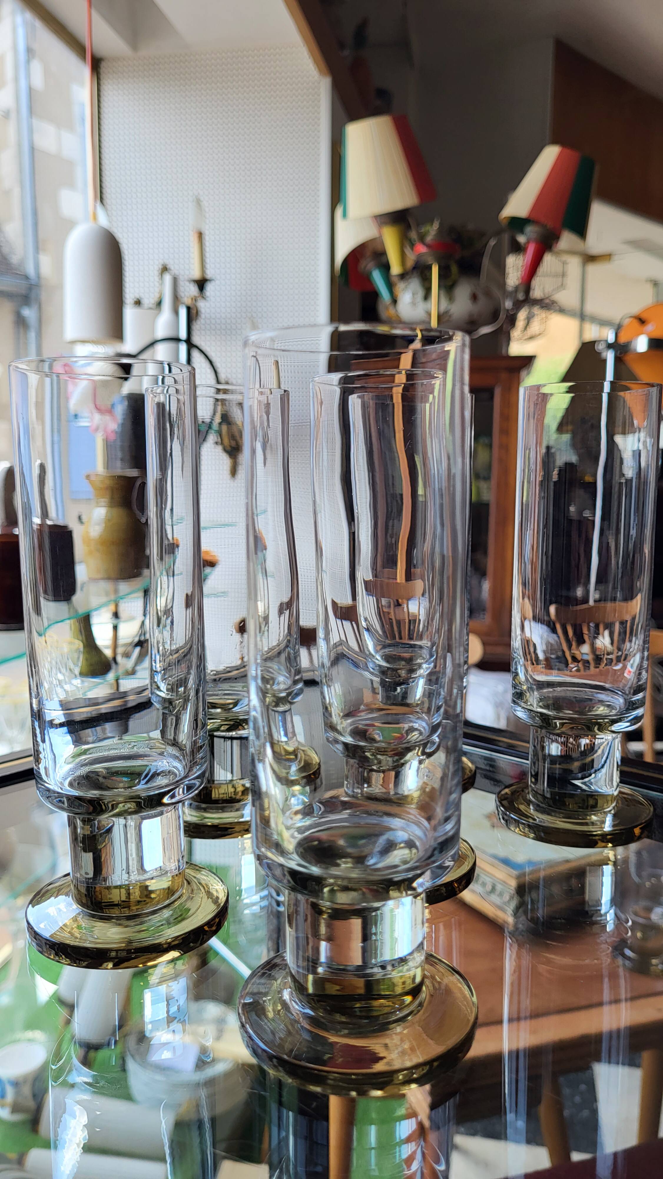 Set of 6 smoked champagne flutes Vintage 1970