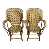 D'après "Le Corbusier" : paire de Fauteuils en rotin fabriqué à la main pour Pascal Raffier