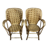 After "Le Corbusier": pair of rattan armchairs hand-made for Pascal Raffier