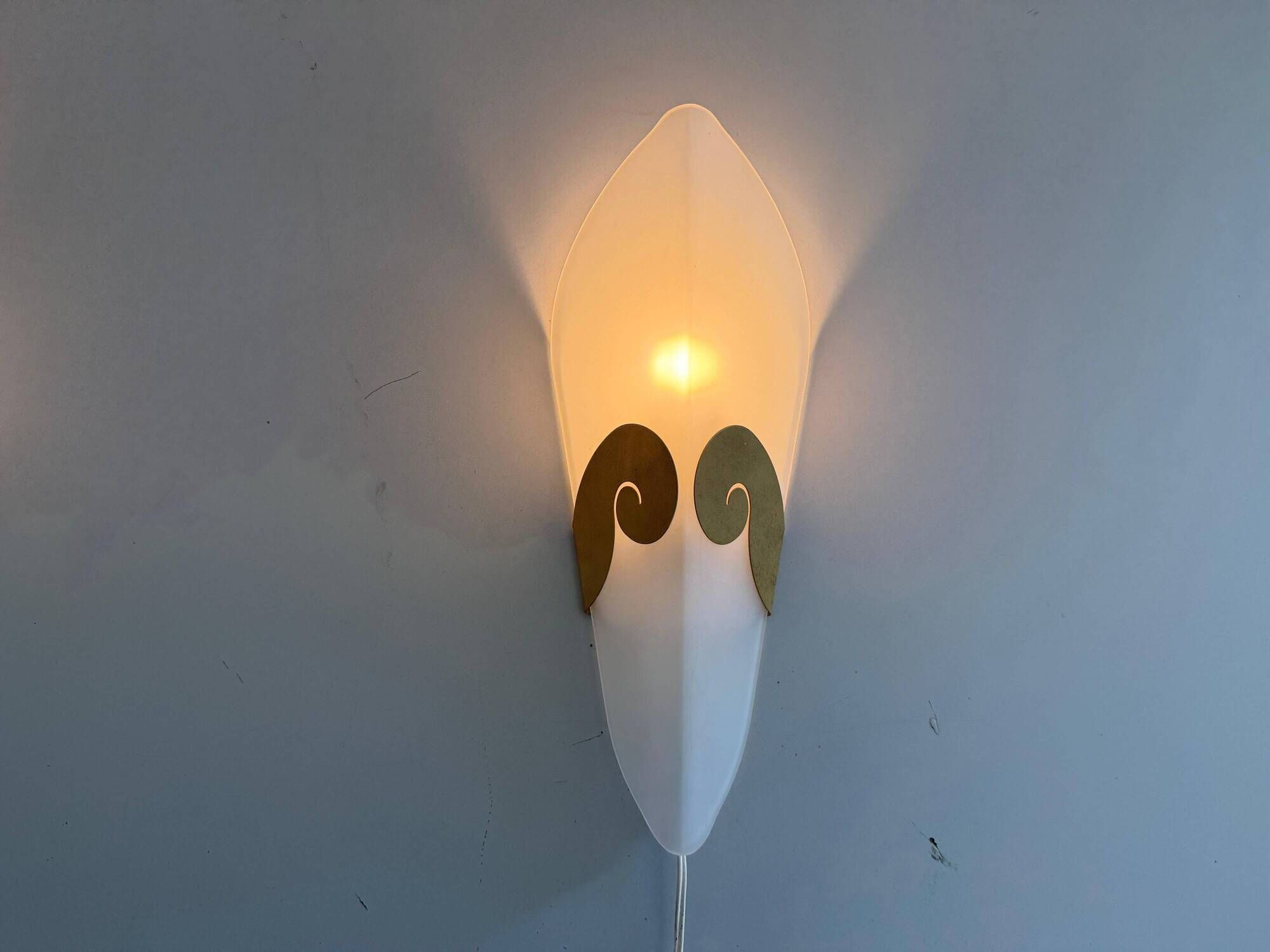 Pair of glass and metal wall lights AGE, 1980s, Italy