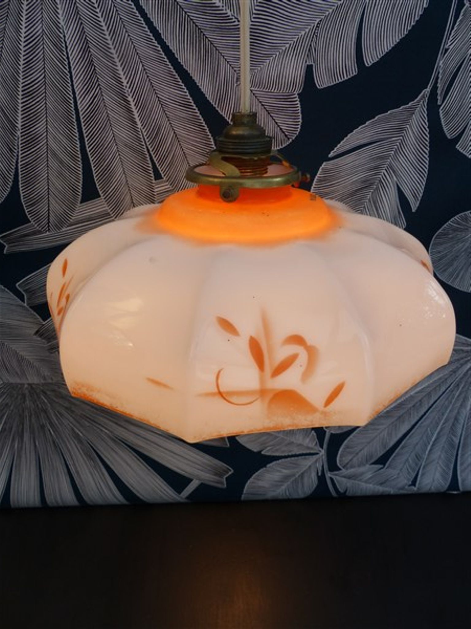 Hanging blown glass opaline glass of 1920s orange milk