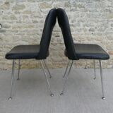 Pair of office chairs in chromed metal and skaï, 60s