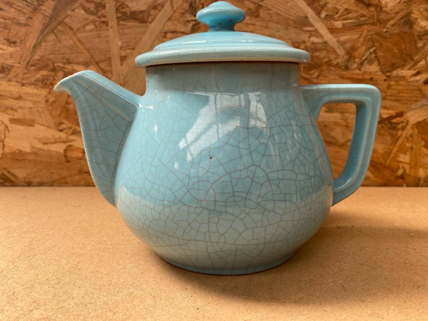 Antique Vintage Cracked Blue Ceramic Teapot