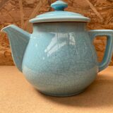 Ancienne Théière Céramique Bleue Craquelée Vintage