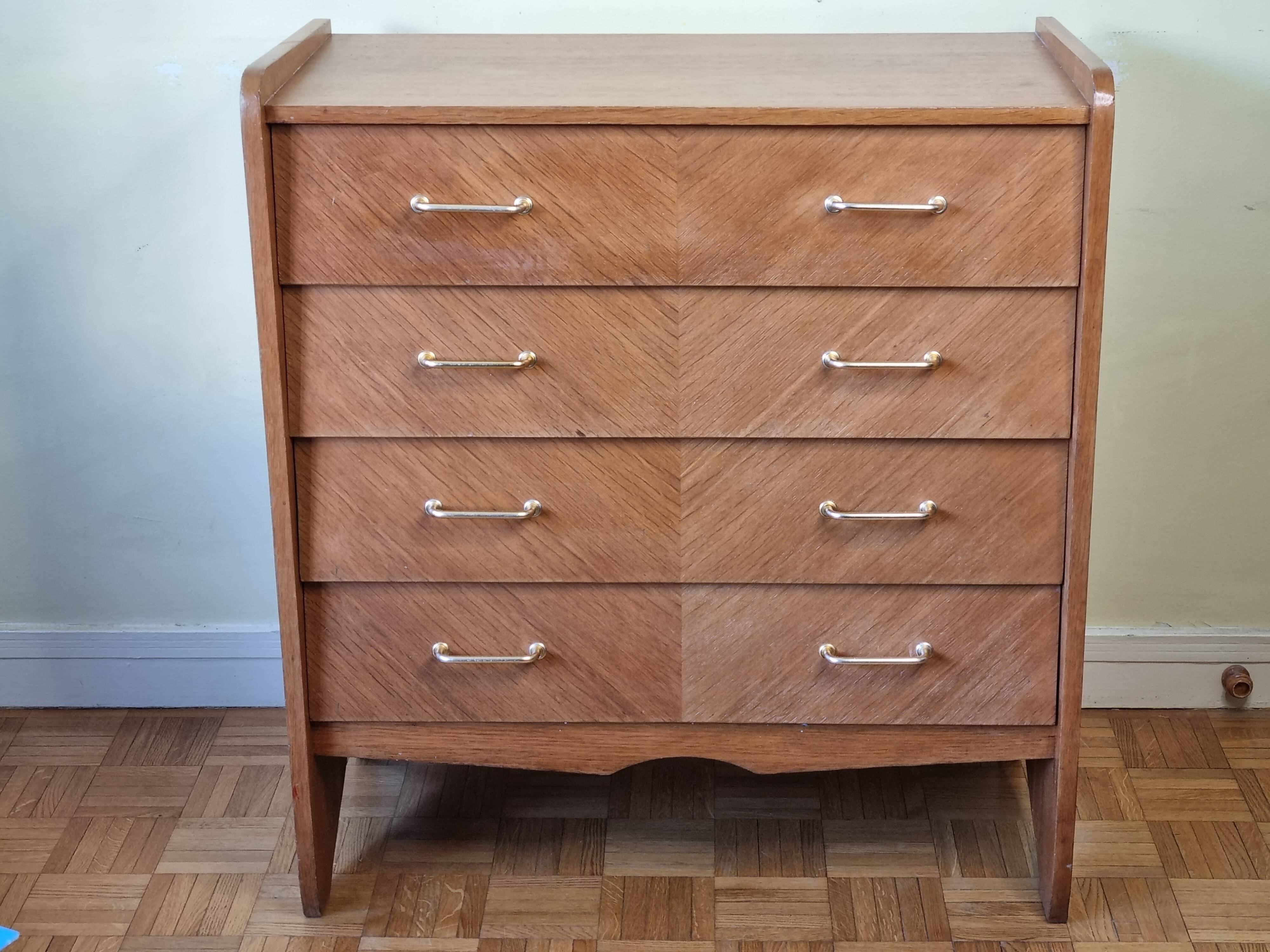 Vintage chest of drawers in modernist veneered wood from the 50s