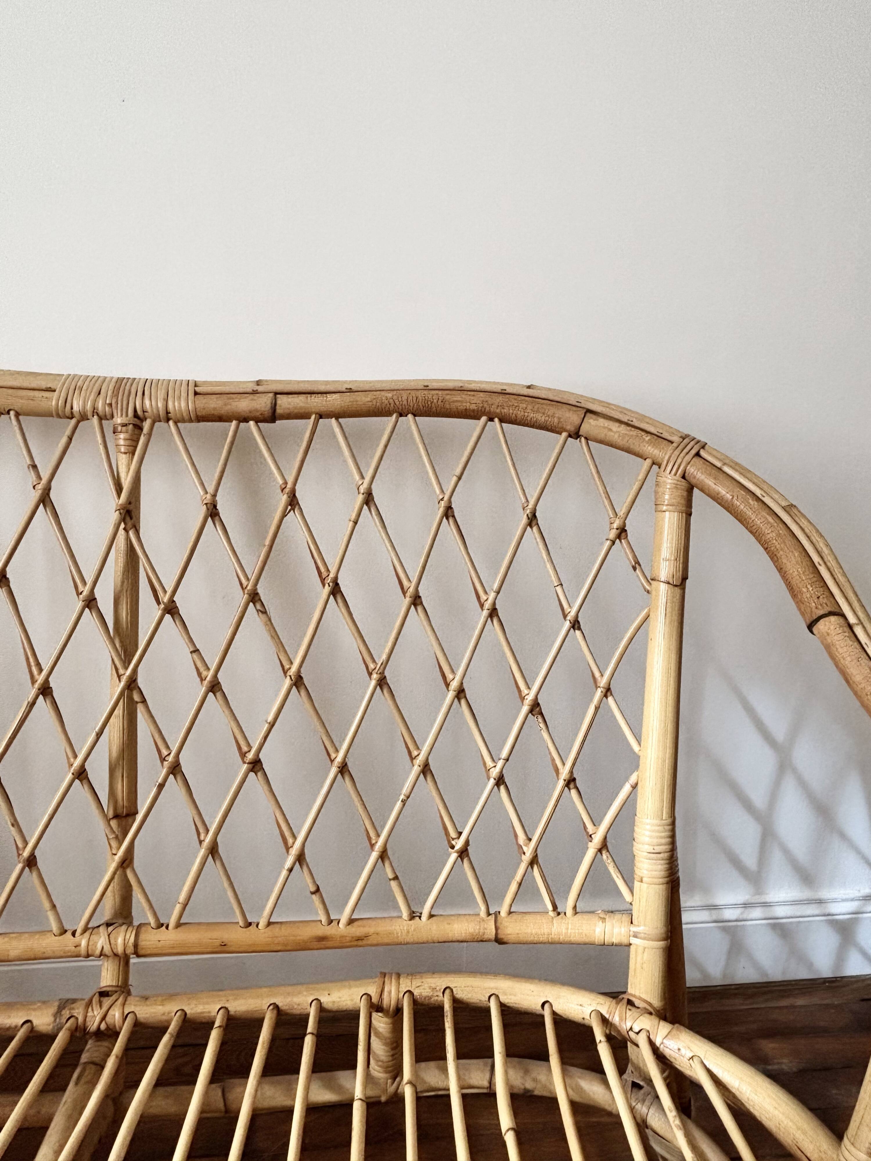 Vintage rattan two-seater sofa