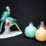 Figurine en faïence, une paire de perroquets en porcelaine allemande