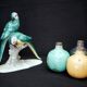 Earthenware figurine, a pair of German porcelain parrots
