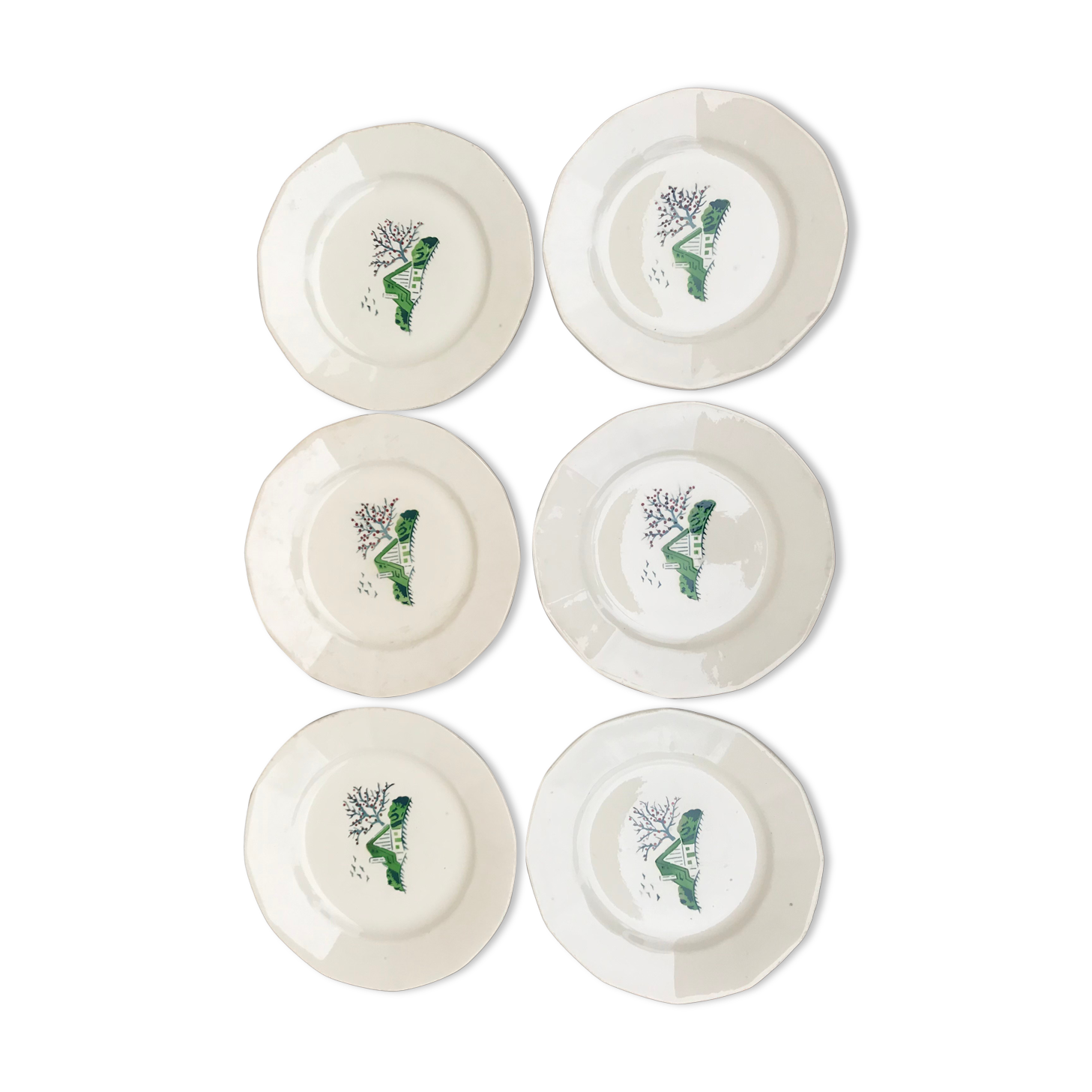 Set of 6 old flat plates Digoin/Sarreguemines model BAYEUX