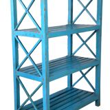Étagère en teck birman avec patine bleu d’origine