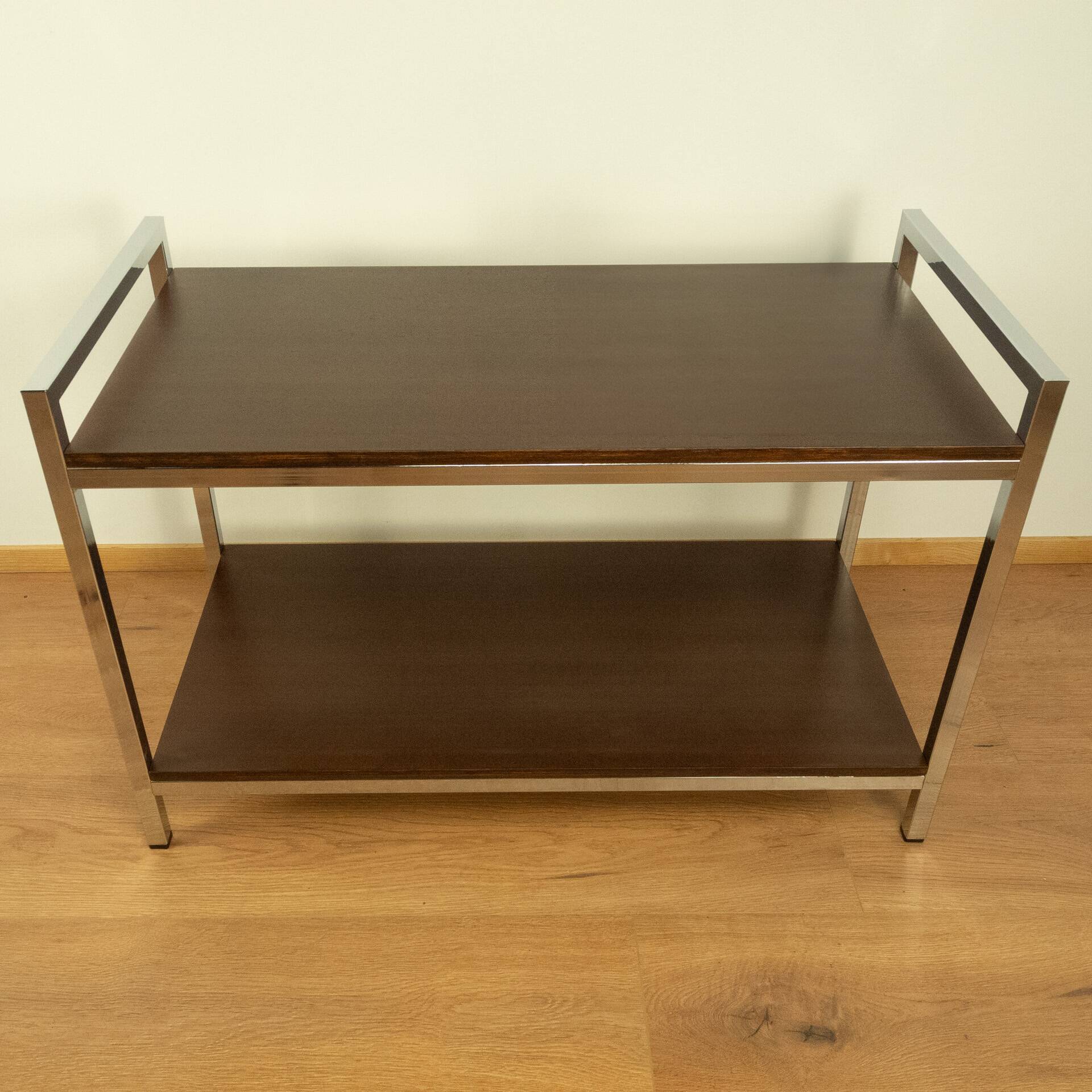 Shelf, chrome, stained mahogany, vintage from the 60s