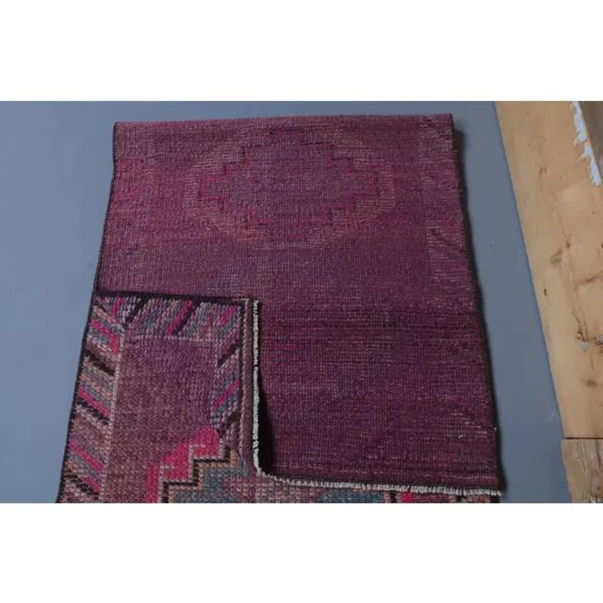 1960s Purple Pink Natural Turkish Hand-Knotted Runner Rug 81x327