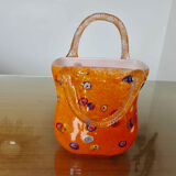 Vase "handbag" in orange Murano glass 60s 70s