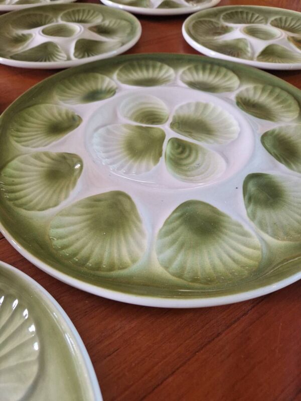 Service huîtres vintage Moulin des Loups Orchies barbotine, 12 assiettes