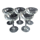 5 coupes à champagne en verre soufflé décor taillé abeilles