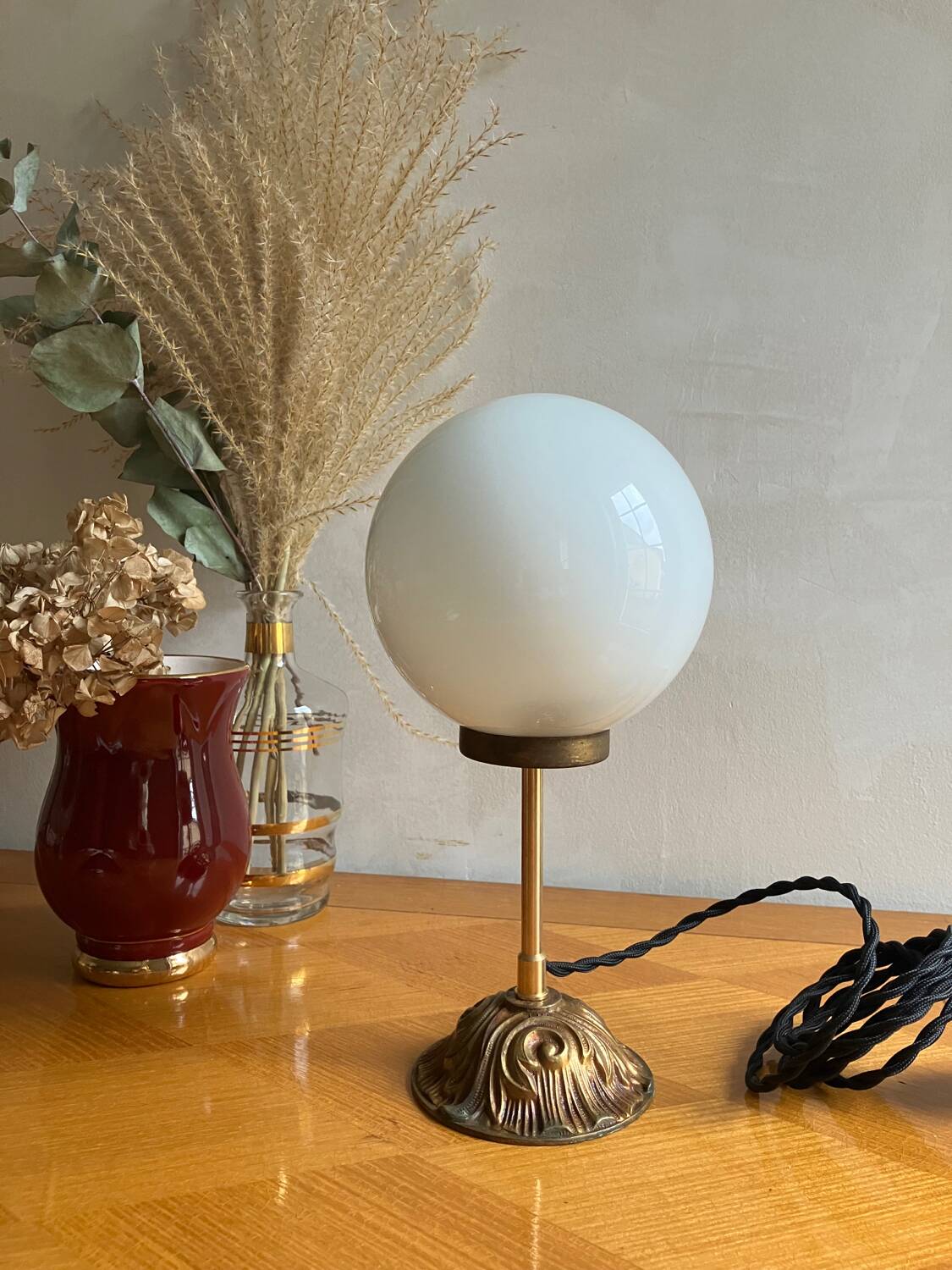 Vintage glass globe table lamp