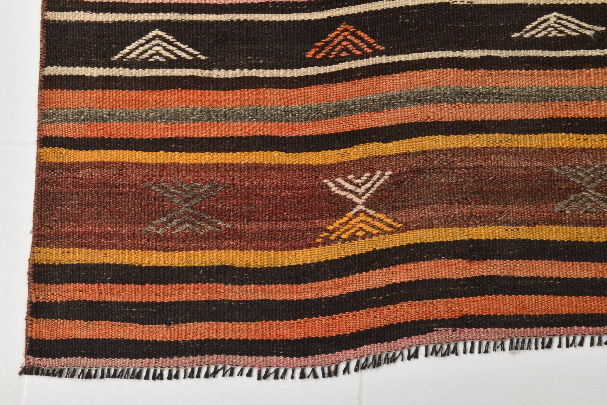 Brown & Red Striped Vintage Kilim Runner Rug, 79x299Cm
