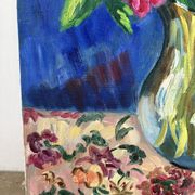 Anemones and marigolds, oil on canvas signed Gisèle Renaut.