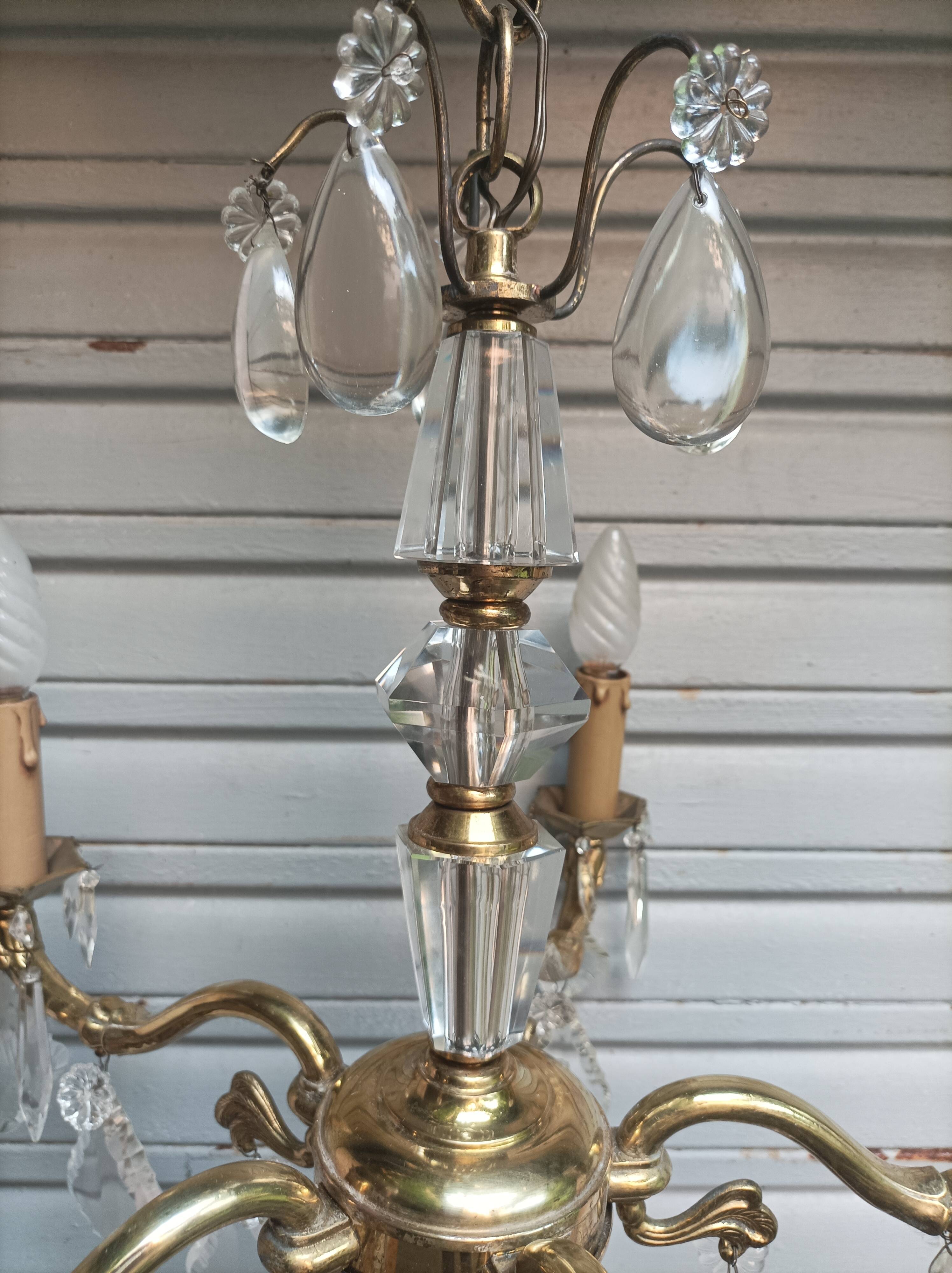 Exceptional bronze chandelier with crystal pendants in working order circa 1910
