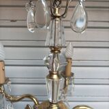 Exceptional bronze chandelier with crystal pendants in working order circa 1910