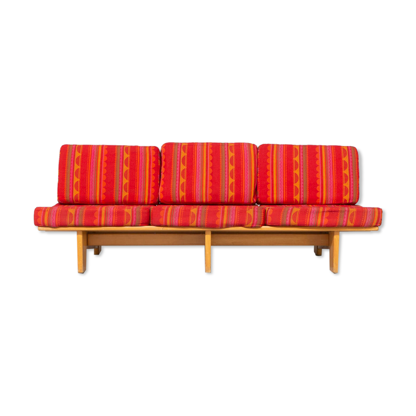 80s low three seat slatted bench / sofa