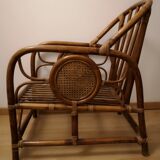 Rattan wicker armchair, armrest with cannage décor