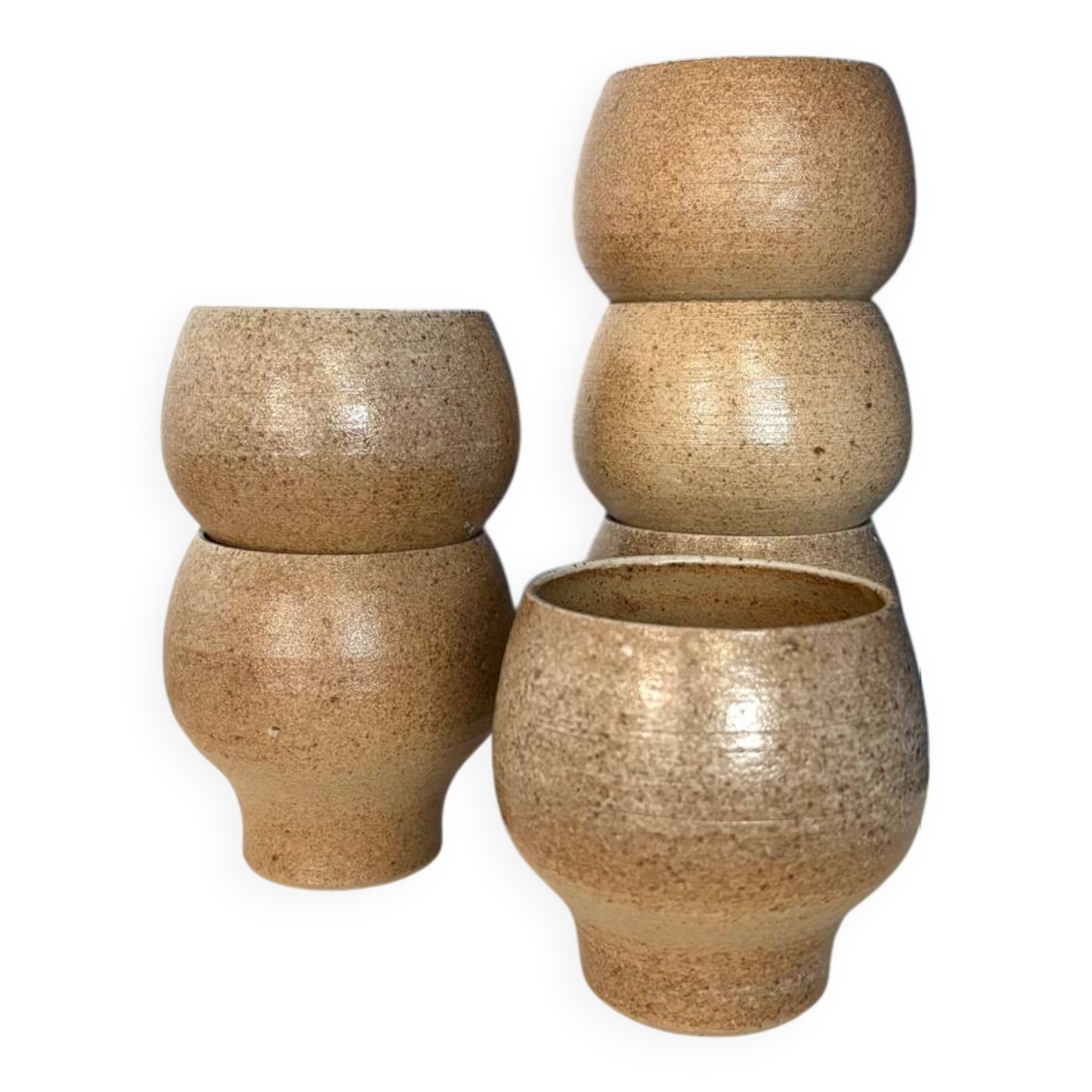 Set of 6 vintage beige enameled stoneware cups vintage pyrite stoneware espresso cup